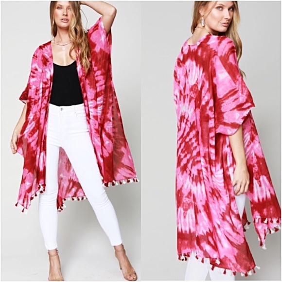 Gypsy Boho Chic Tie Dye Tassel Kimono Coverup O/S - Picture 3 of 5